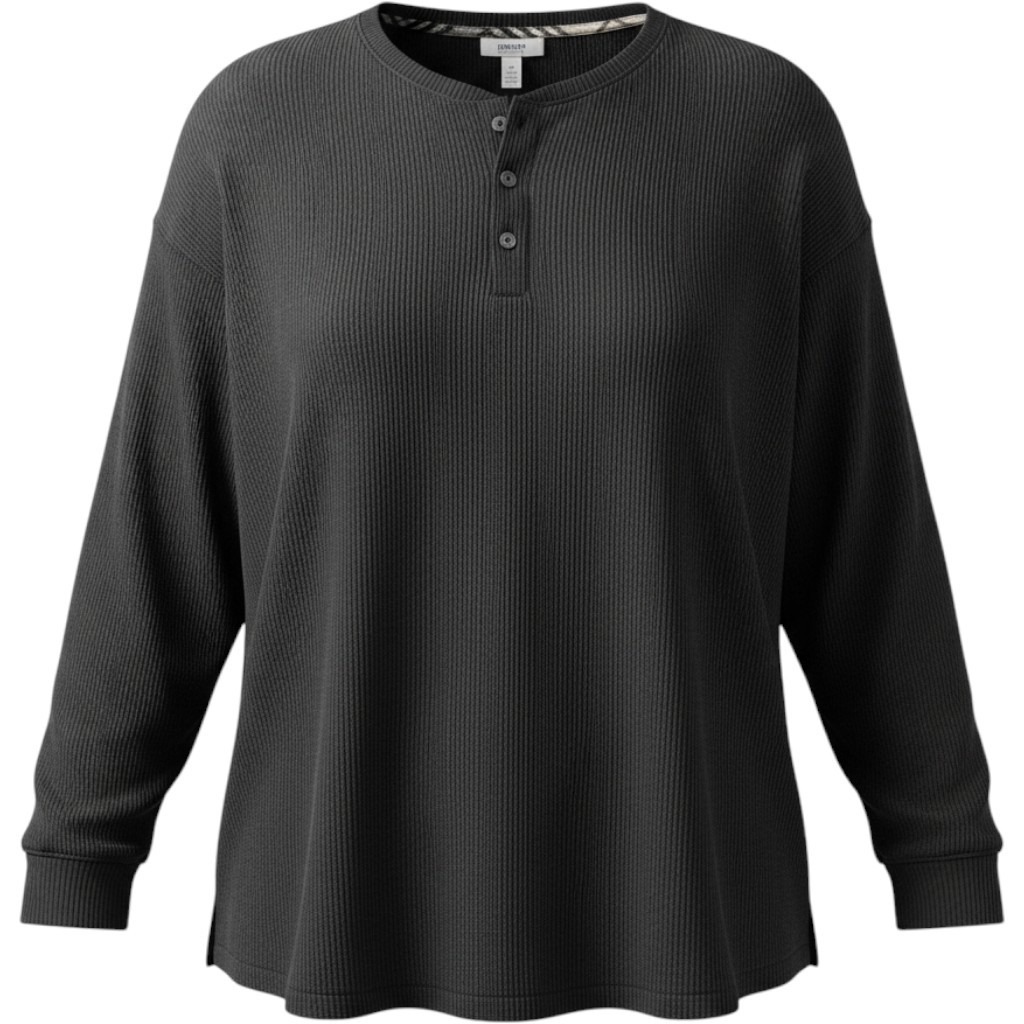 Sonoma Goods For Life Women 3x Black Waffle Knit Henley Sleep Top Long Sleeve